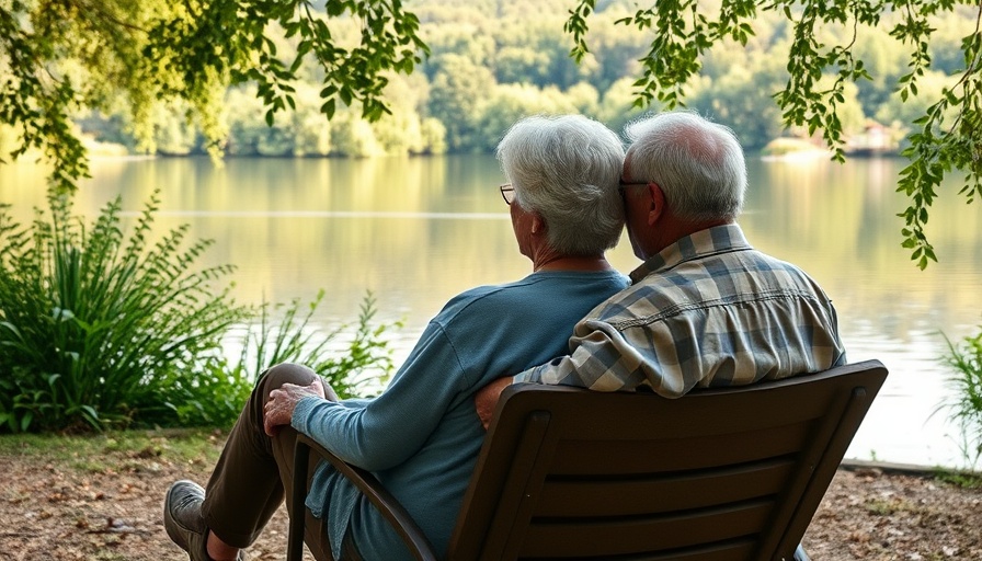Elderly couple by a lake embracing Blue Zones secrets for longevity.