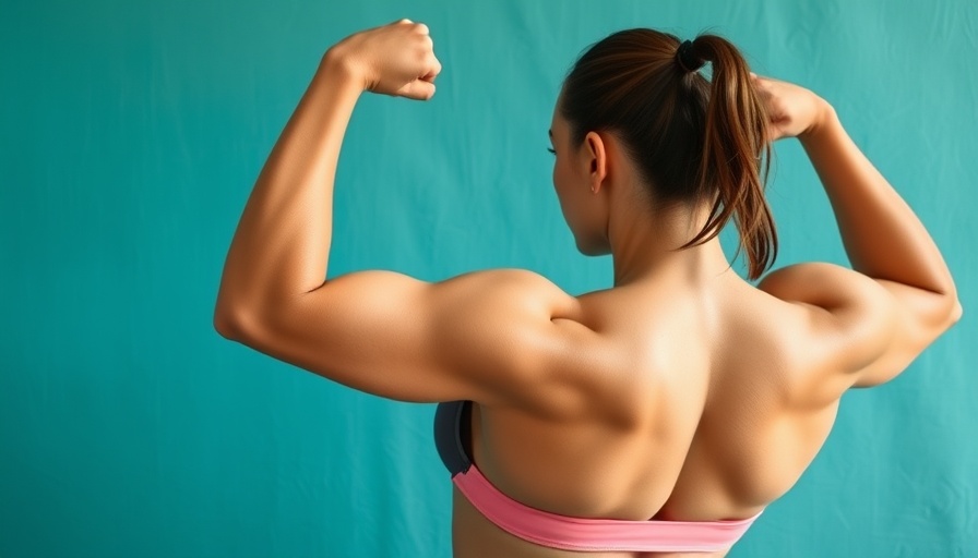 Fit woman flexing arms demonstrating body composition health measurement.