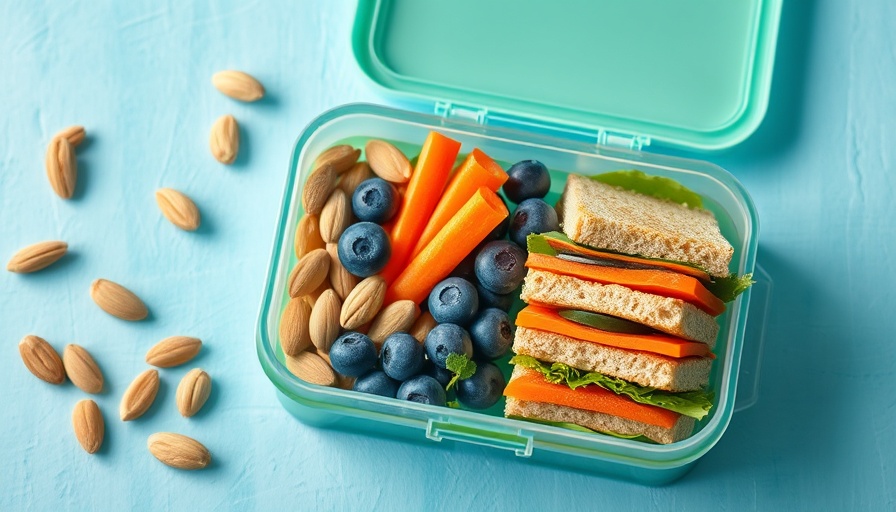Healthy 7-day diet plan meal with almonds, berries, and sandwiches.