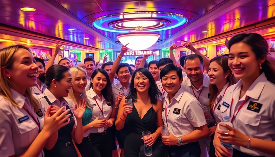 Royal Caribbean crew member parties on a cruise ship.
