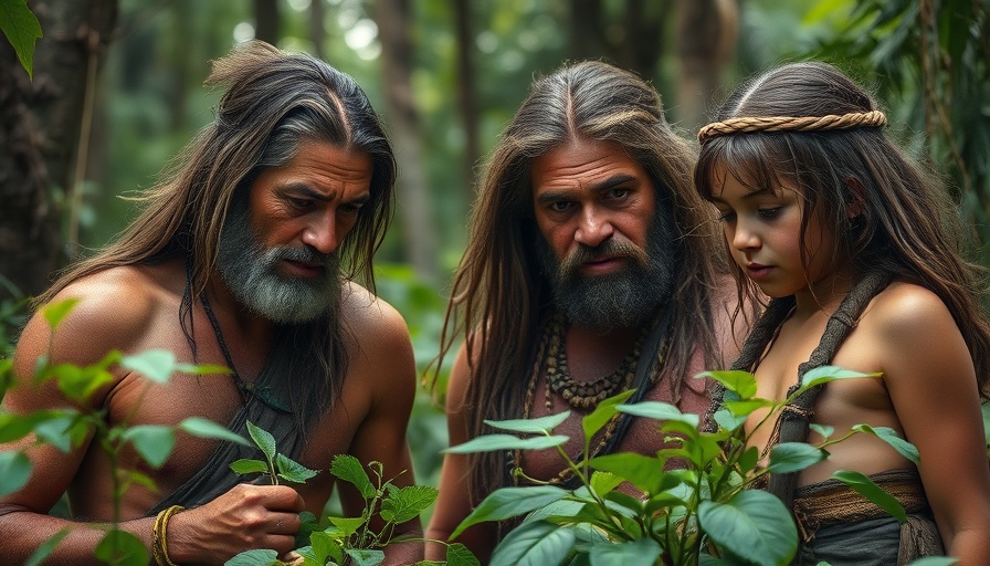 Ancient hunter-gatherer evaluating herbs related to inflammation.