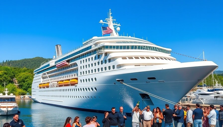 American Patriot cruise ship launch with celebrants and christening.
