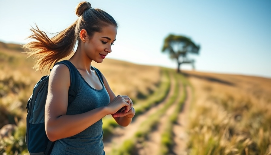 Woman walking on trail checking smartwatch for weight loss tips.