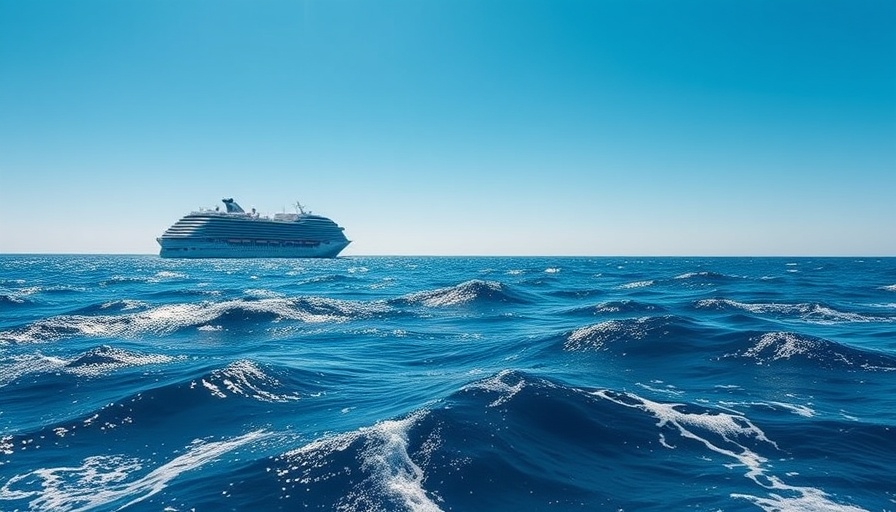 Ocean view with cruise ship, ideal for strong Australian dollar savings on cruise bookings.