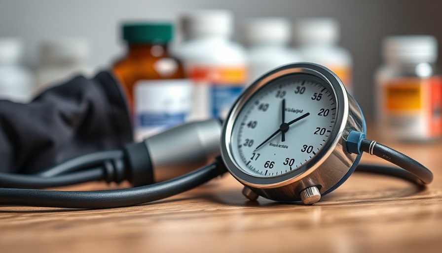 Analog home blood pressure monitor on wooden surface.