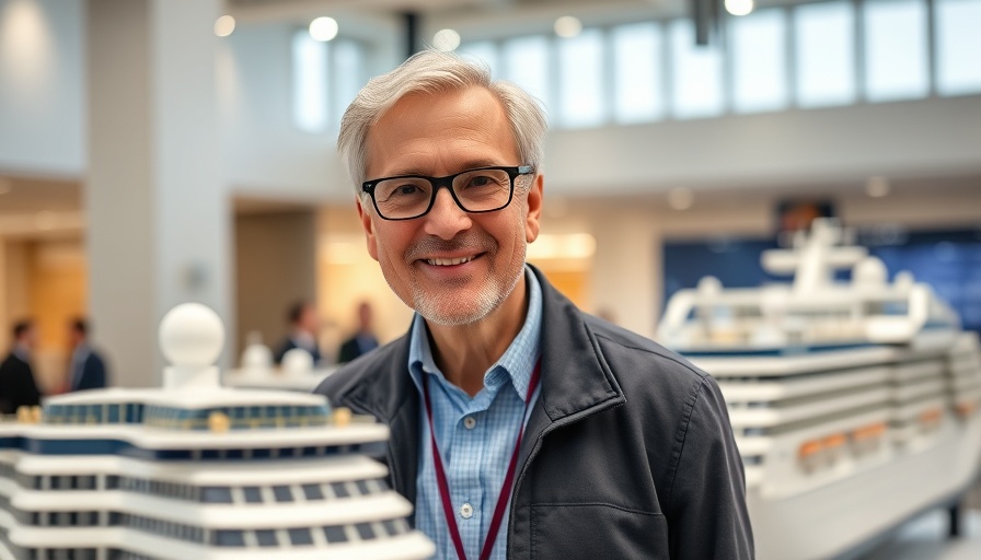 Leading Shipbuilder Innovations: Smiling man with cruise ship model.