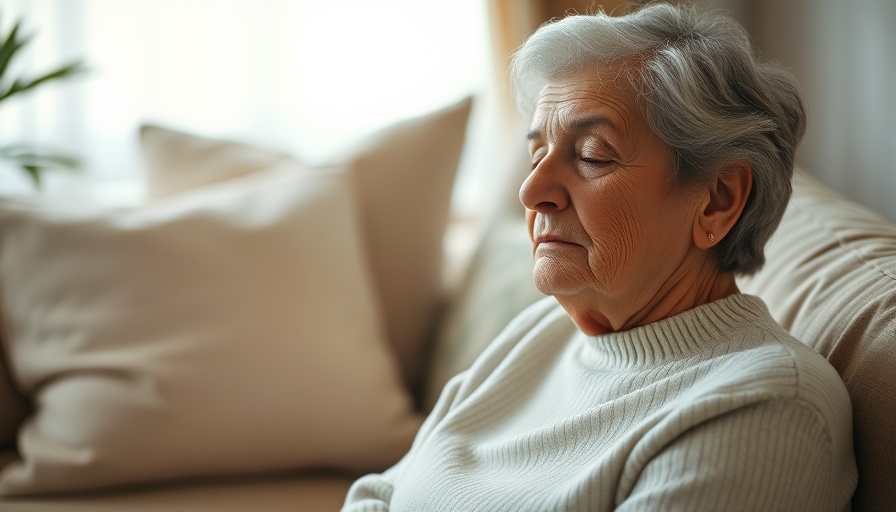 Older woman relaxing on a sofa, embodying positivity in quiet moments.
