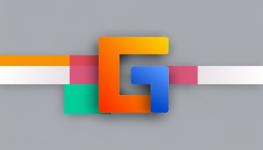 Abstract design with colorful rectangles and letter G.