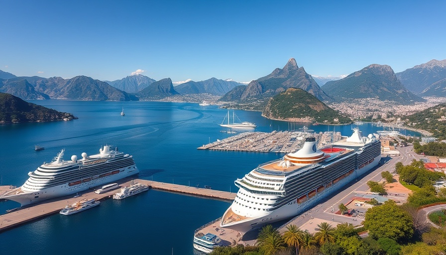 Royal Caribbean new Juneau port with cruise ships and mountains