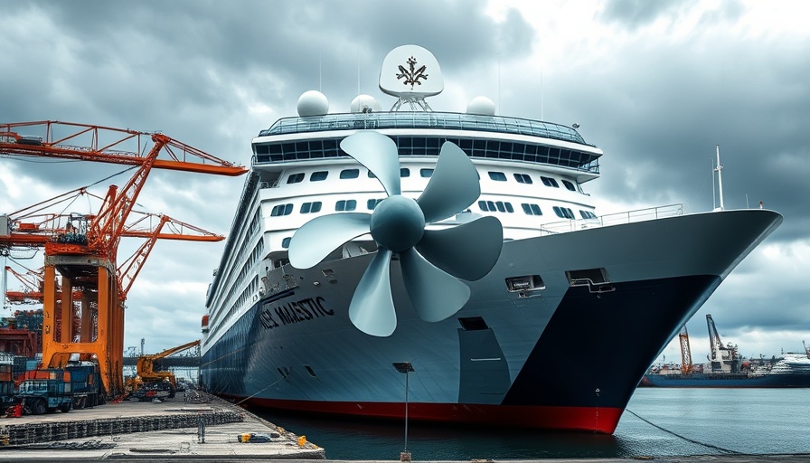 Hurtigruten's Finnmarken in dry dock with new propeller installation.
