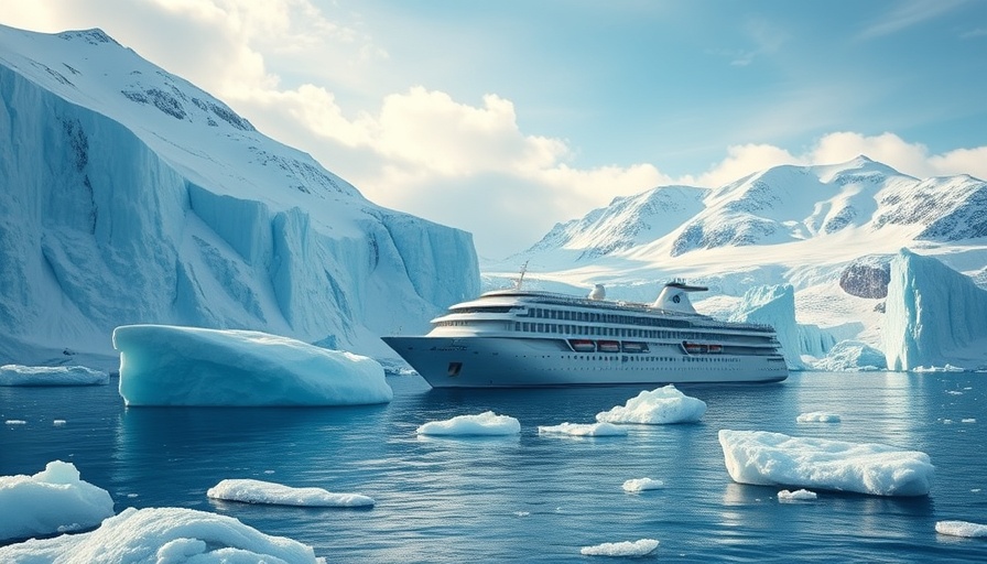 Modern expedition ship near icebergs, illustrating Lindblad Expeditions cost initiatives.