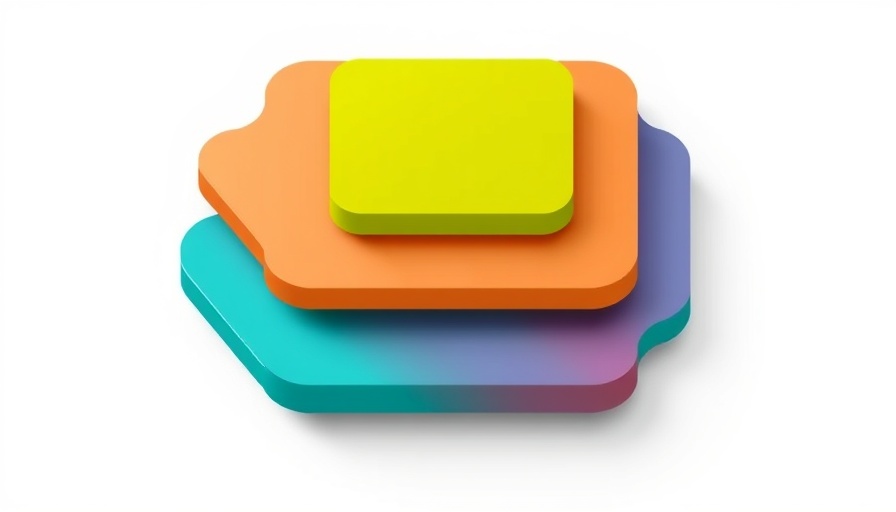 Illustration of colorful app icon with overlapping rectangles.