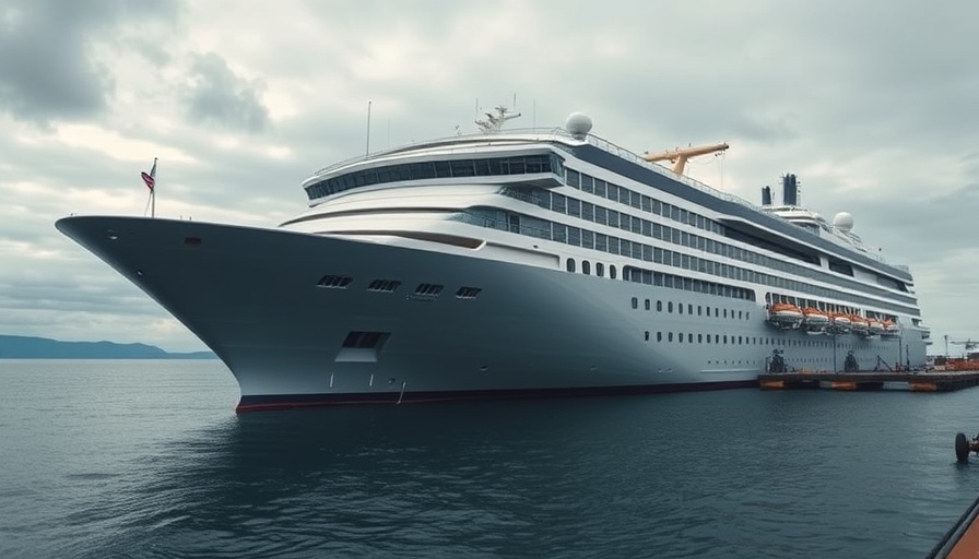 Royal Caribbean ship docked amid itinerary change, cloudy day.