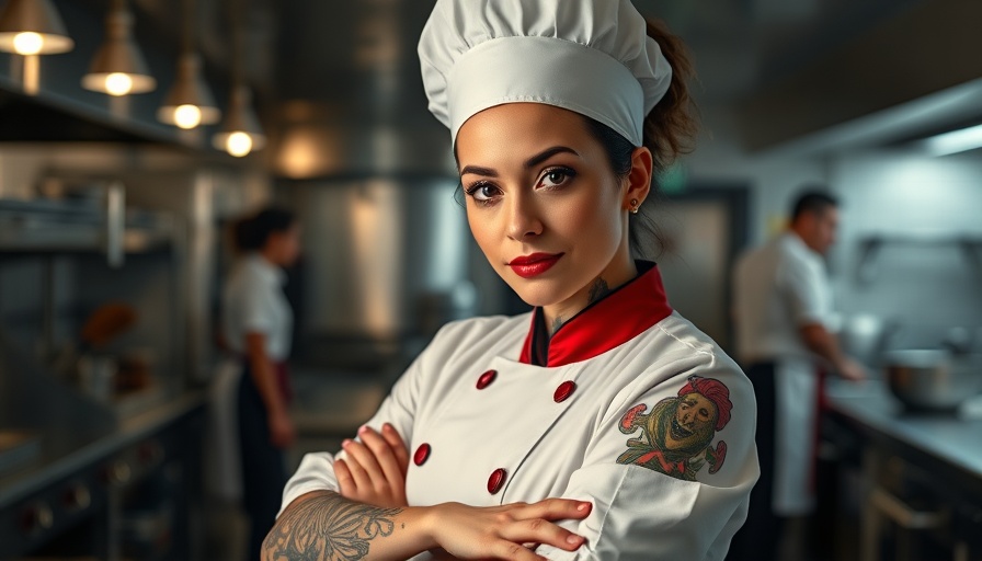 Celebrity Xcel Godmother Janaina Torres in a commercial kitchen.