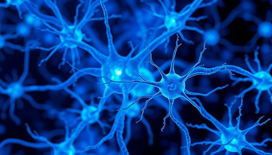 Futuristic sci-fi illustration of FTL1 inhibition in neurons, slowing brain aging.