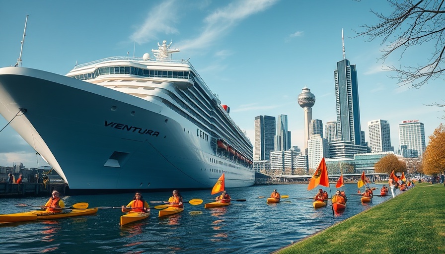 Protest against cruise ships in Rotterdam with Ventura and kayakers.