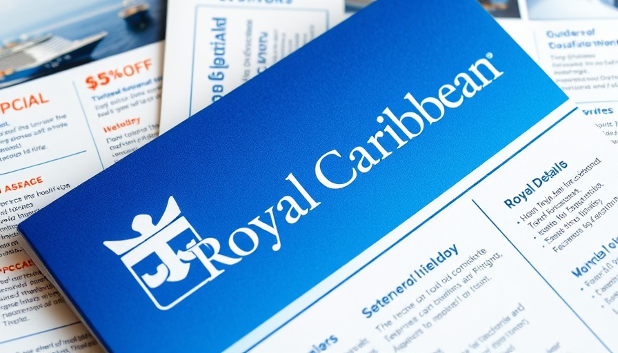 Printed cruise brochure with Royal Caribbean offers and logo.
