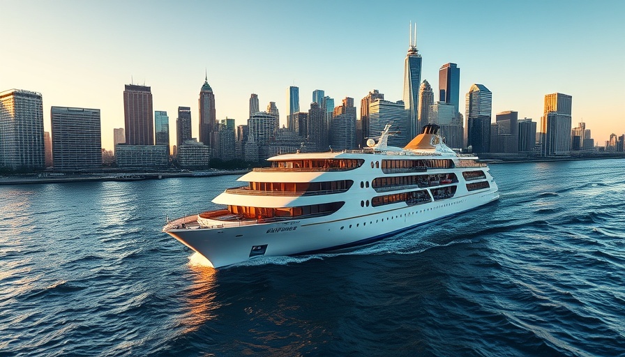 Cruise ship approaching Milwaukee South Shore during sunset.