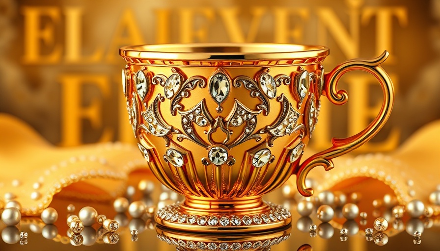 Royal Caribbean bling cup with jewels and gold accents.