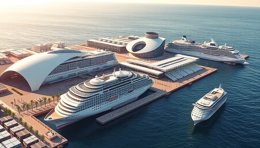 Conceptual design of Wollongong Cruise Port with ships.