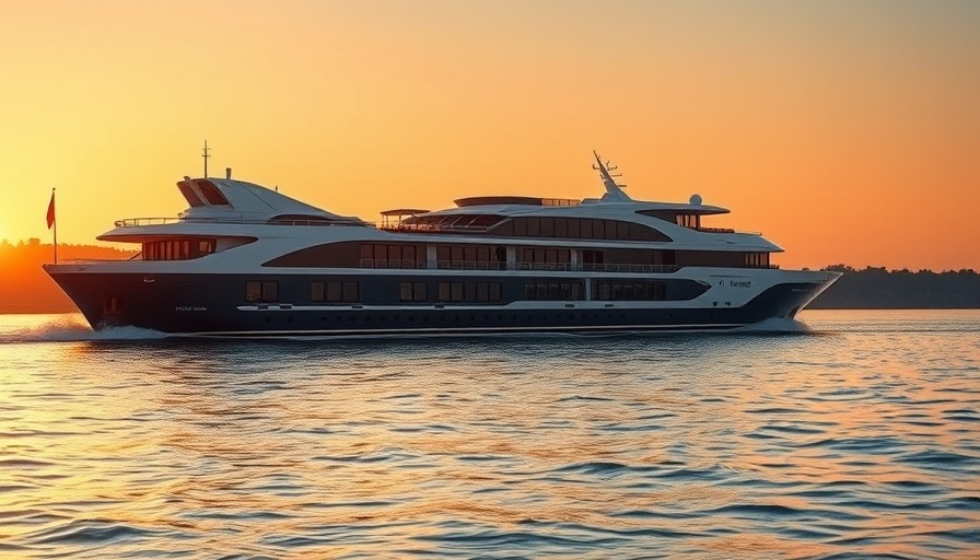 Celebrity river cruise ship sailing at sunset.