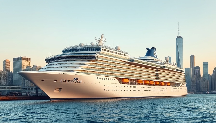 Royal Caribbean Group's Icon of the Seas near city skyline, highlighting dividend increase.