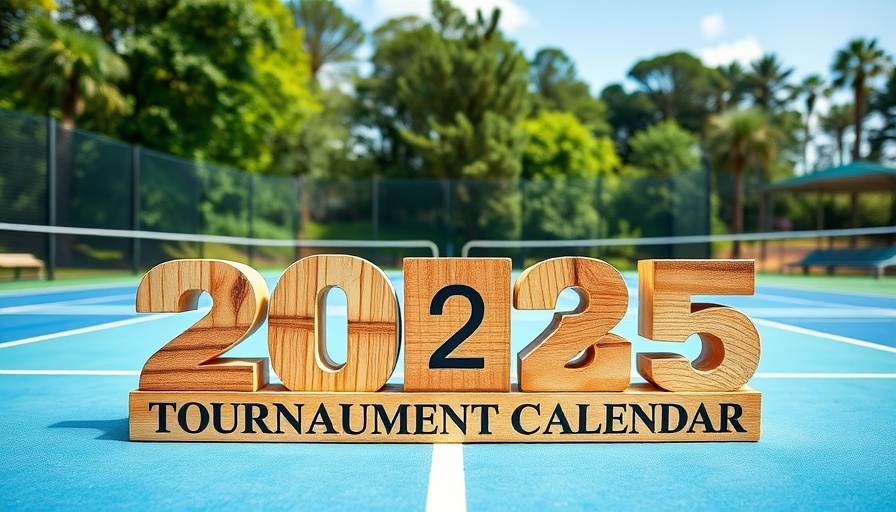 Pickleball Tournament Calendar 2025 on a court with wooden blocks.