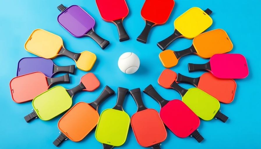 Colorful pickleball paddles arranged in a circular pattern, highlighting Pickleball Growth 2024.