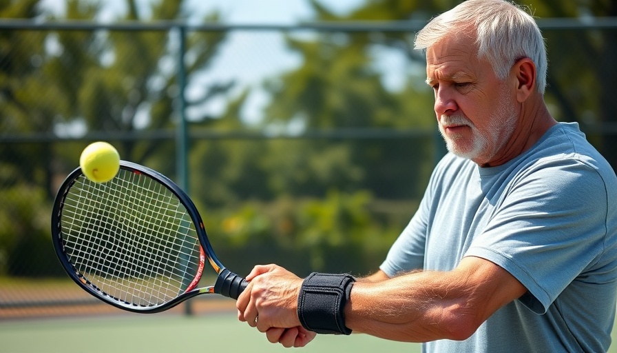 Older male playing pickleball after joint replacement, focused and energetic.