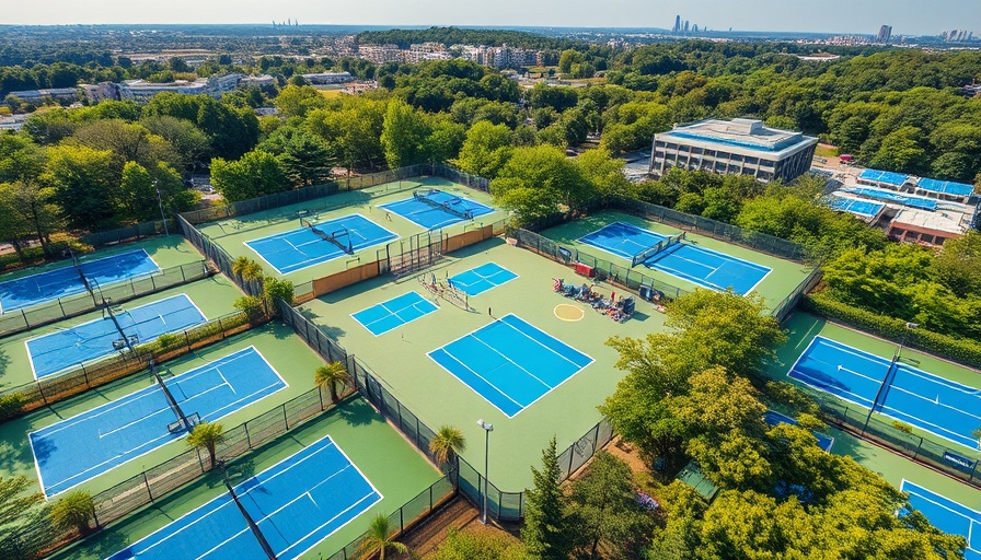 Aerial view of tennis courts and pool at Orange County Cup 2025