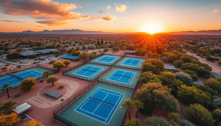Aerial view of tennis courts at Select Medical Orange County Cup desert setting.
