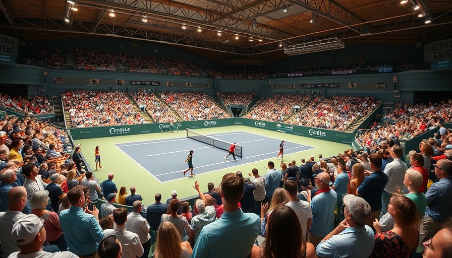 Indoor tennis event with large crowd supporting Rallying Against Asthma.
