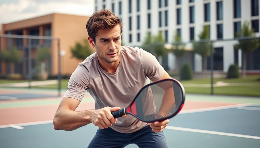 Young man enjoying singles pickleball benefits on outdoor court.
