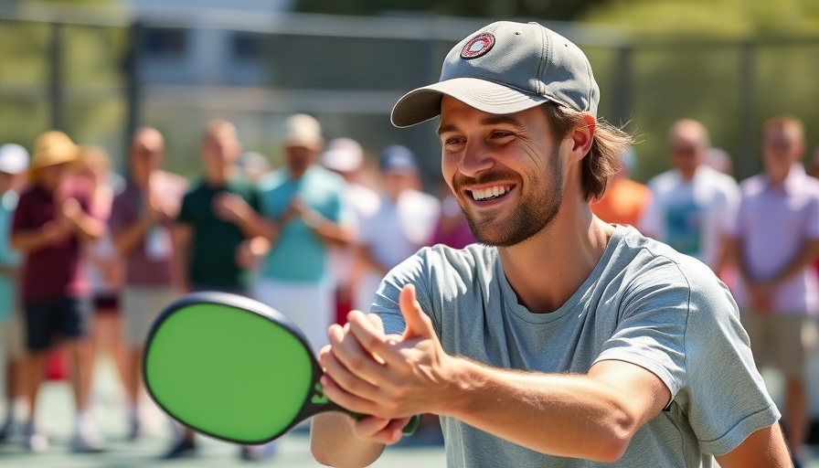 Ben Johns signing pickleball at an outdoor event, vibrant scene.