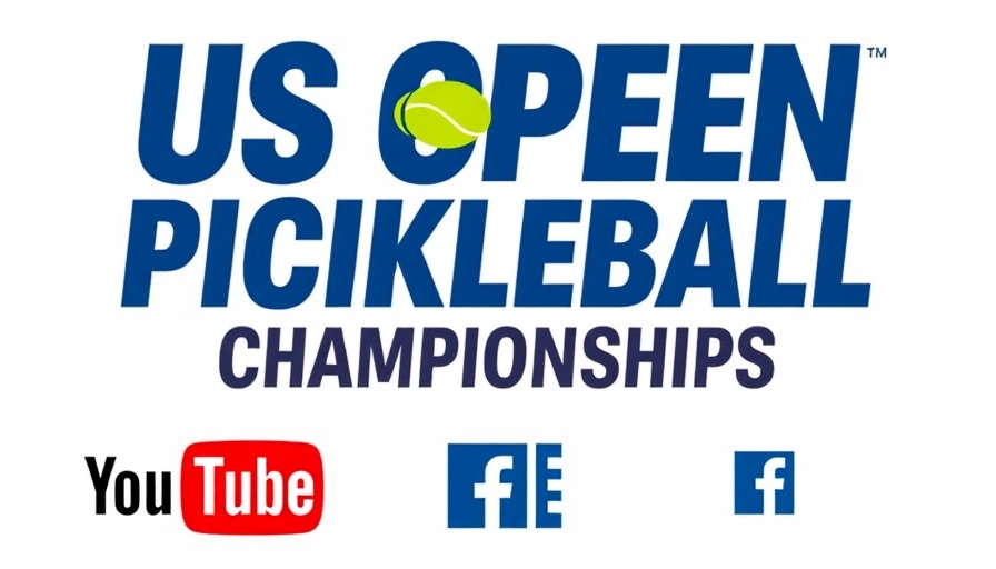 Live streaming announcement for US Open Pickleball Championships on YouTube and Facebook.