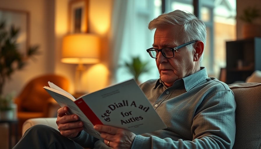 Senior man reading 'Dial A for Aunties', book club.