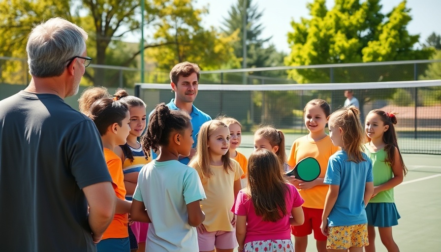 Children at largest pickleball lesson on sunny court