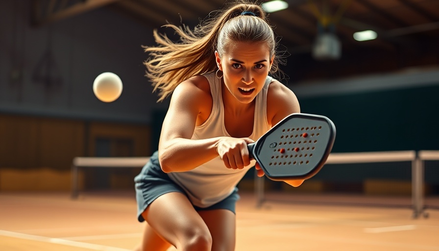 Intense pickleball match action at $50,000 Singles Tournament, female player lunging.