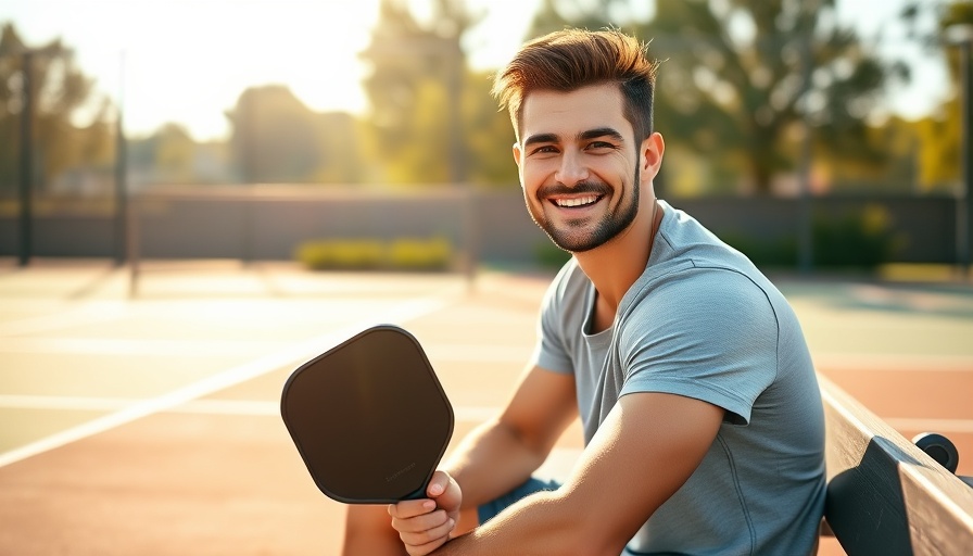 Zane Navratil sitting with pickleball paddle, sports court