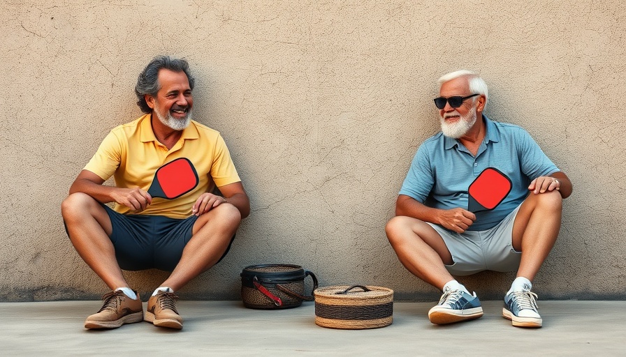 Pickleball social mixer series with players sitting casually and holding paddles.