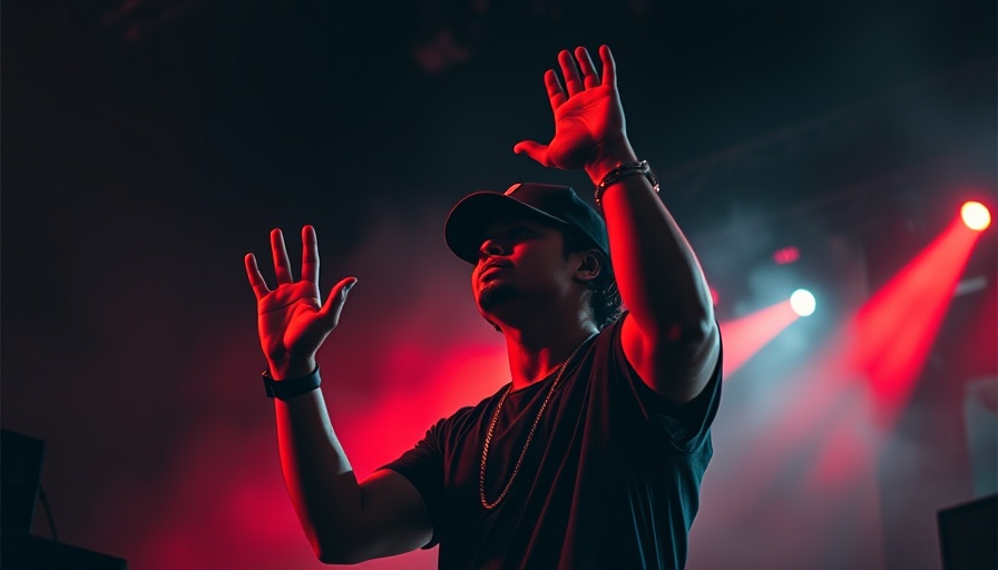 Ice Cube performing on Truth to Power Tour stage with expressive gesture.