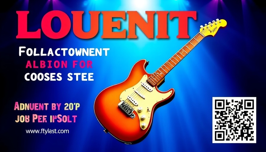 Benefit concerts in Cuyahoga Falls poster with guitar and QR code.
