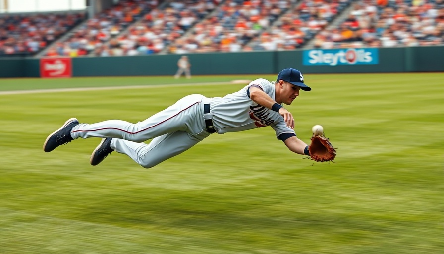 Guardians player diving for catch against Athletics on green field.