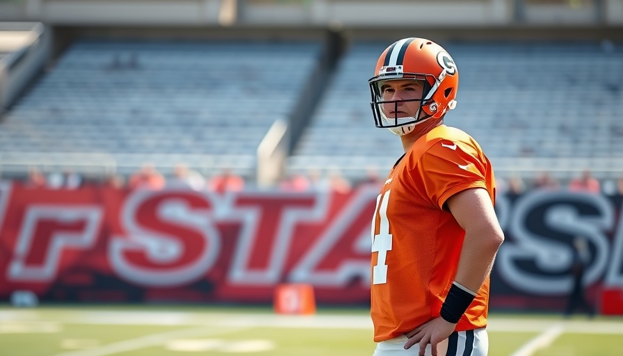 Browns quarterback practicing in training camp with focused expression.