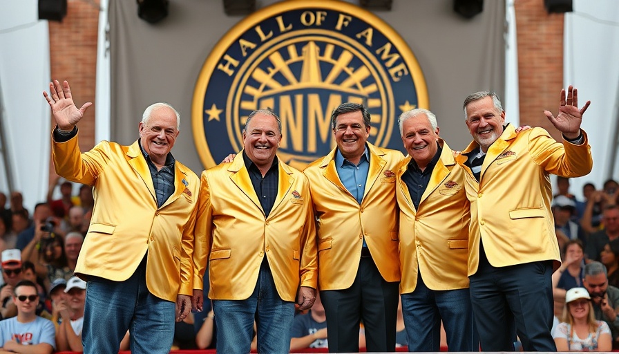 Hall of Fame Enshrinement 2025 event with four men on stage.