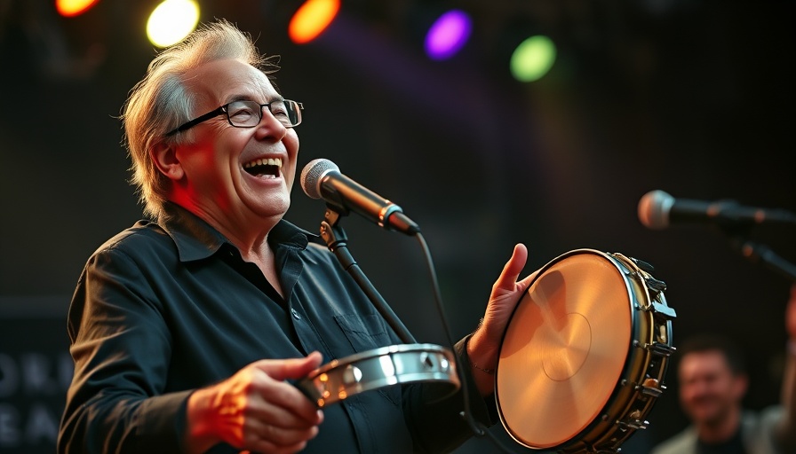 Energetic musician playing tambourines on stage, Roger Daltrey Final Tour.