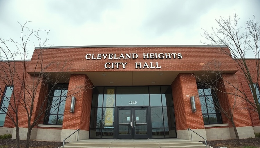 Cleveland Heights City Hall entrance showing brick facade and sign