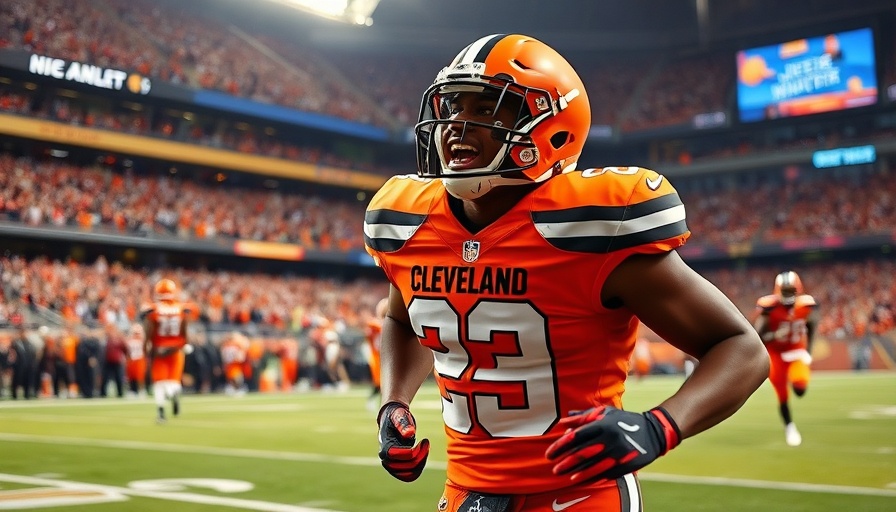 Gage Larvadain Cleveland Browns player celebrating on field.