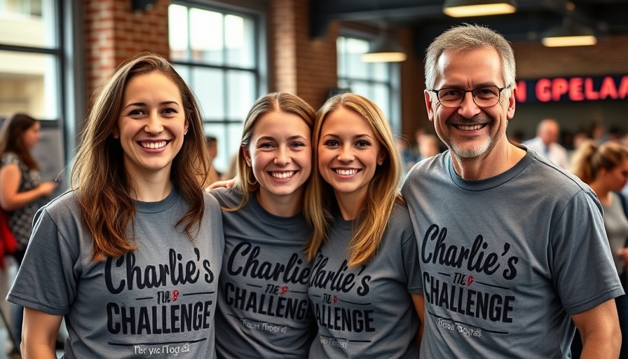 Charlie's Challenge fundraising event: smiling family in pink shirts