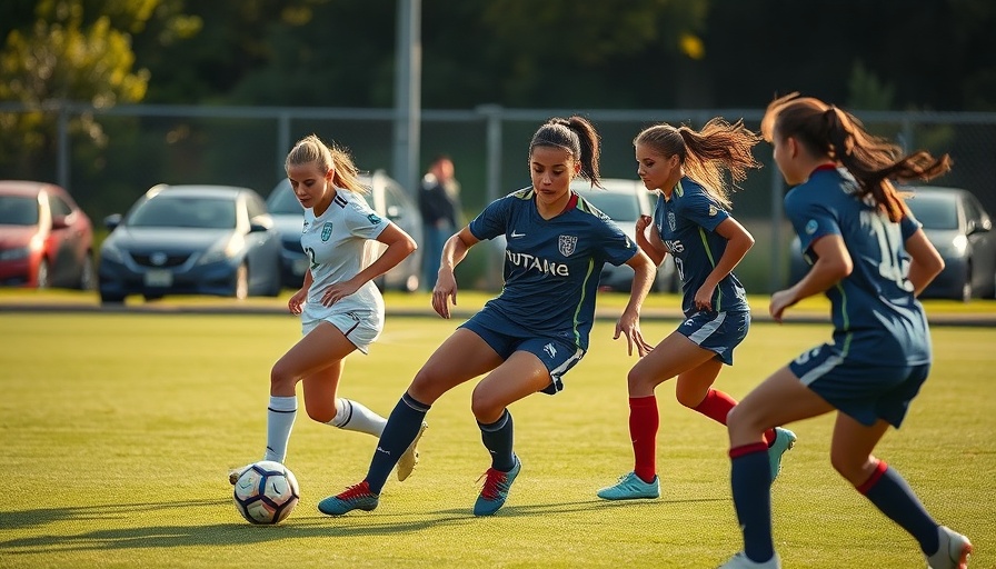 Akron high school soccer scores with girls' soccer players mid-game.